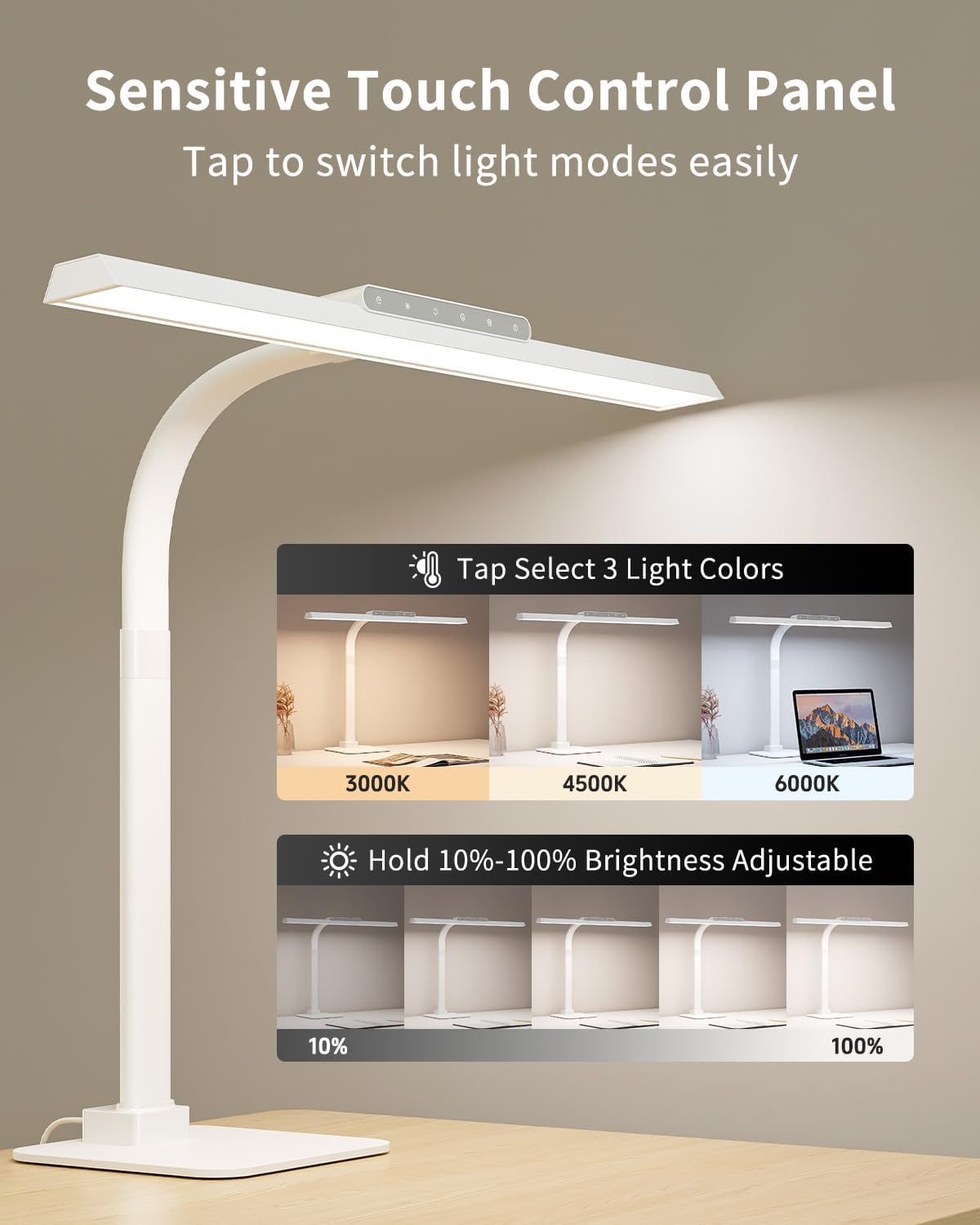 LED Desk Lamp with Base, 24W Super Bright Tall Desk Light for Home Office