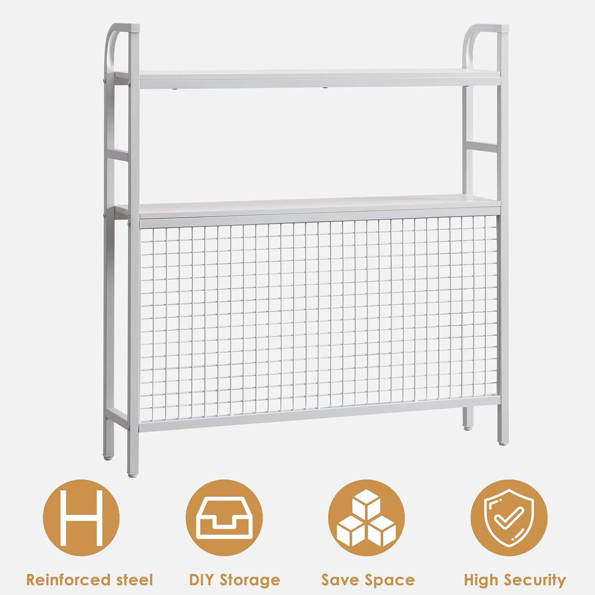 Desk Shelf, 36.8” Desktop Organizer Shelf with Grid Panel and Hooks, Desk Hut...