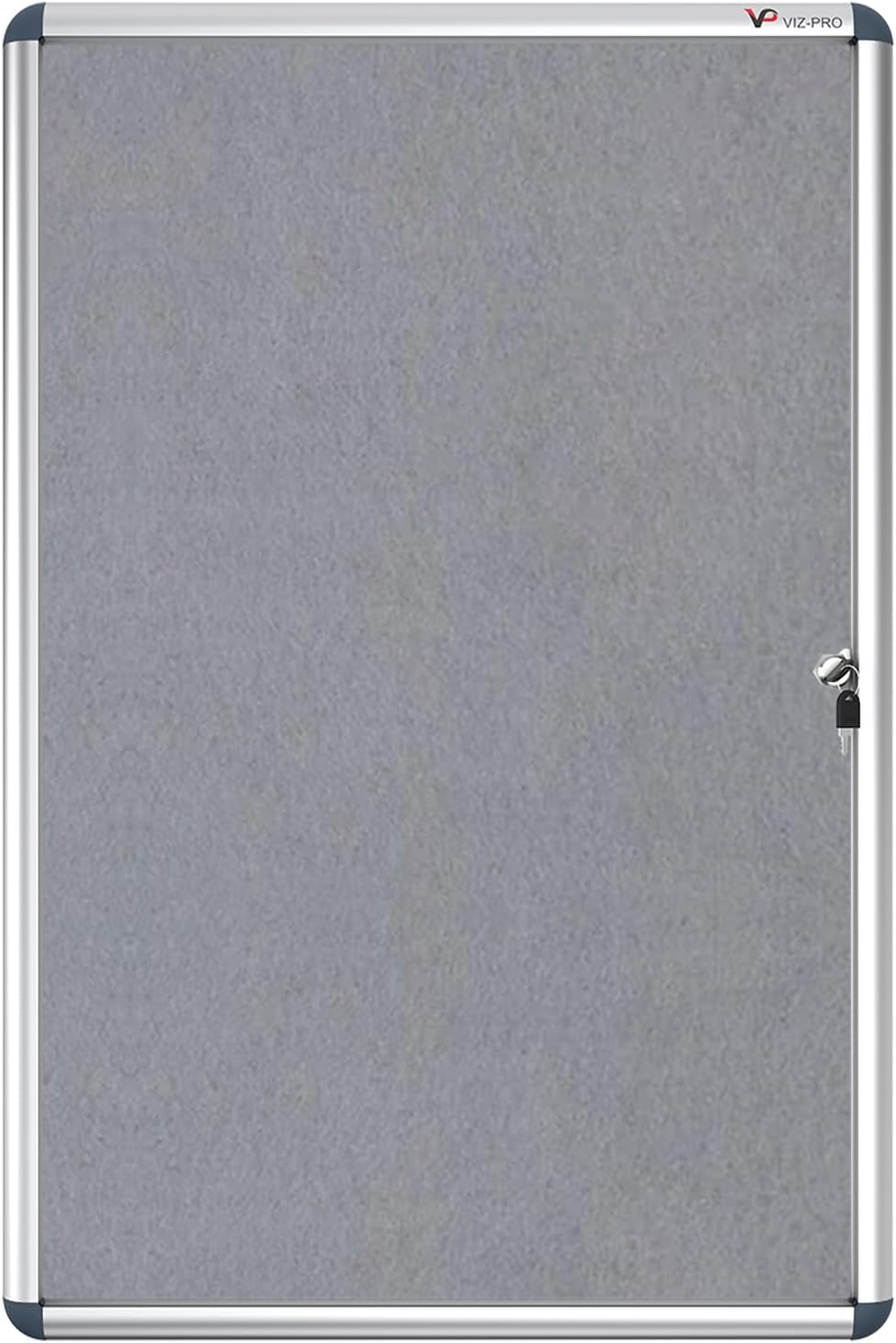 VIZ-PRO Tamperproof Lockable Gray Fabric Noticeboard Aluminium Framed 36x24 I...