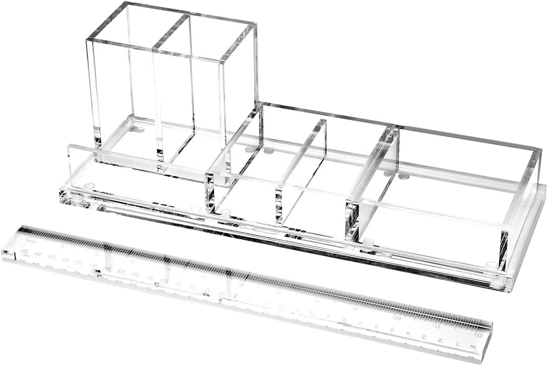 Clear Acrylic Desk Organizer 4-Piece Desk Kit + Free Complimentary Acrylic Ru...