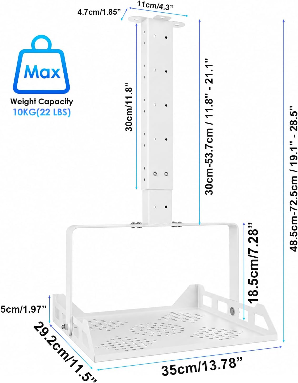 3 in 1 Projector Ceiling Mount with Tray, Height Adjustable, 90° Tilt