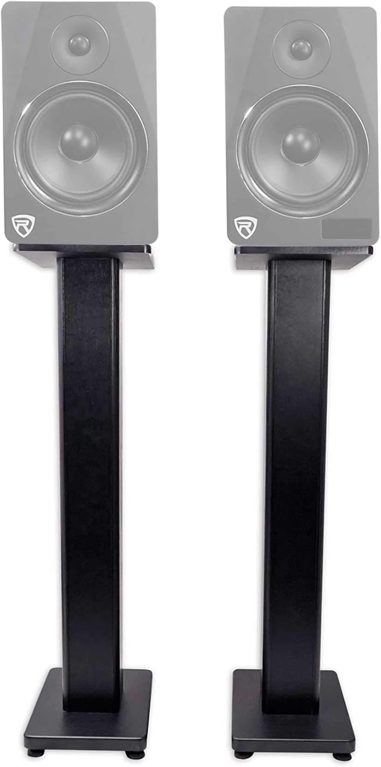 Rockville RHTSB Pair 36" Black Grain Bookshelf Speaker Stands