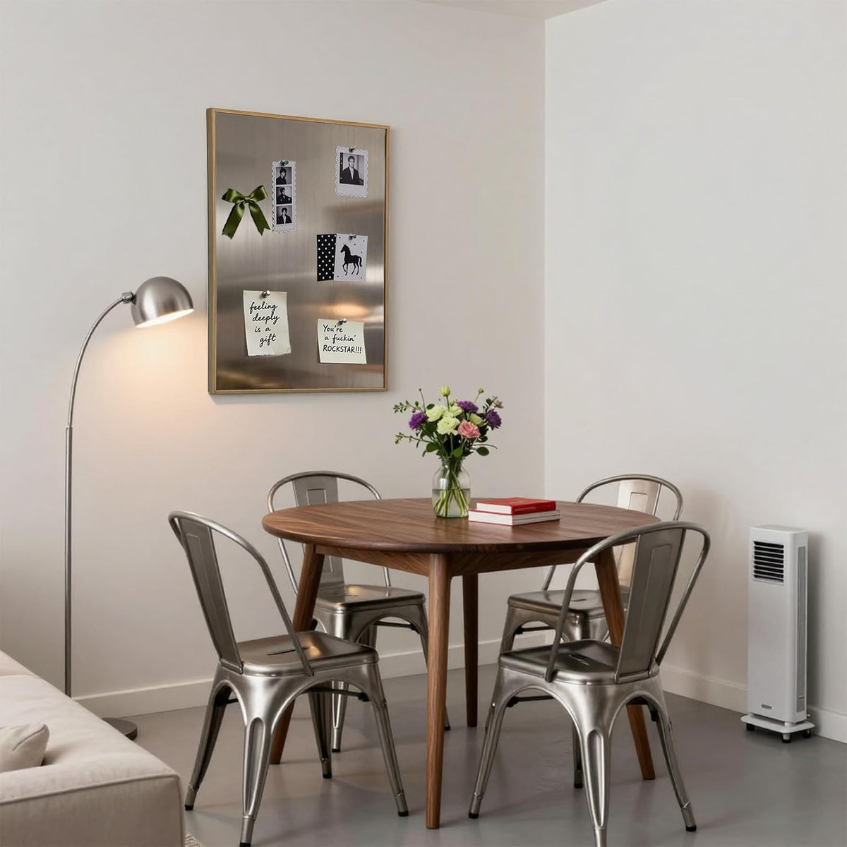 Wood Frame Stainless Steel Magnetic Bulletin Board for Wall