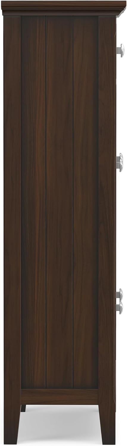 SIMPLIHOME Acadian 32" Wide Solid Wood Shoe Cabinet in Brunette Brown