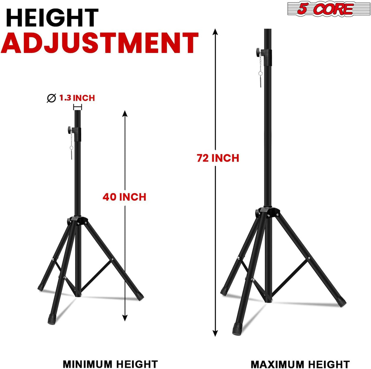 5 Core Speaker Stands Pair Adjustable PA DJ Heavy Duty w 35mm Mount Insert