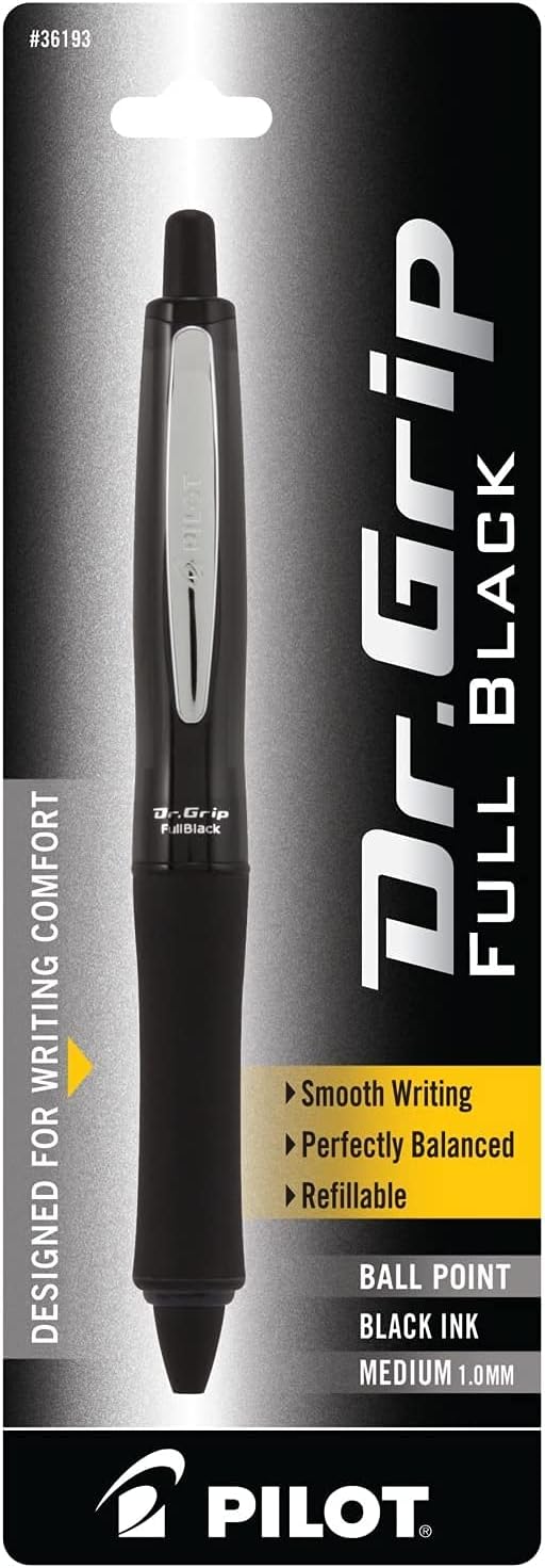 PILOT Dr. Grip FullBlack Refillable & Retractable Ballpoint Pen, Medium P...