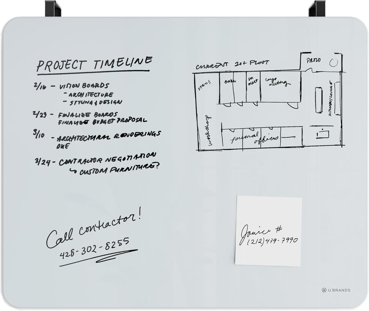 U Brands Glass Dry Erase Whiteboard, Cubicle Whiteboard, 16" x 20",...