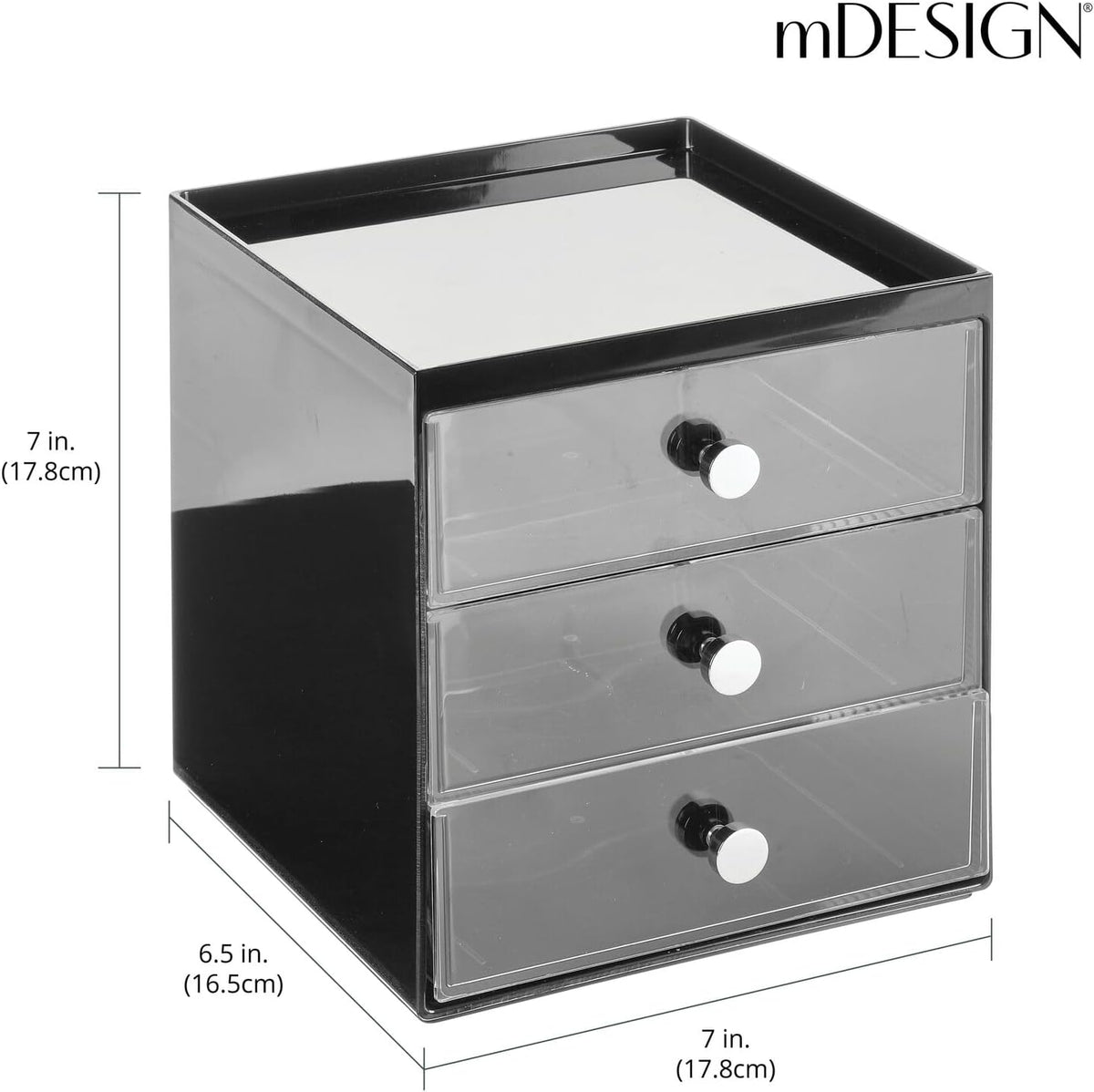 mDesign Makeup Organizer Storage Station Cube with 3 Drawers for Bathroom Van...