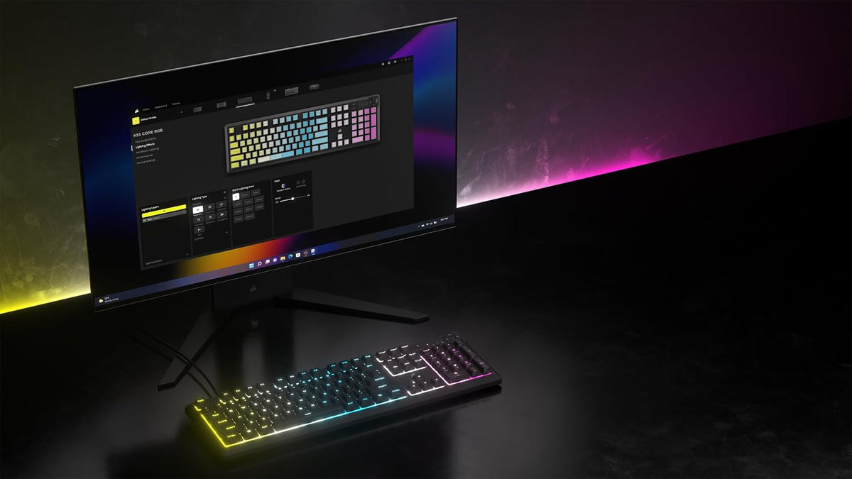 Corsair K55 CORE RGB Membrane Wired Gaming Keyboard – QWERTY US Layout – Quie...