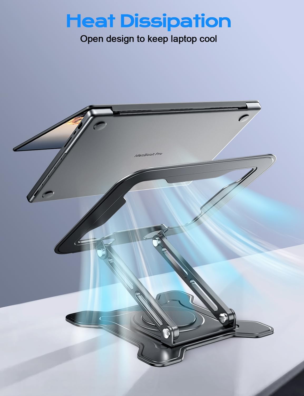 JCZT 360° Rotating Laptop Stand for Desk, Metal Foldable Laptop Riser,Black