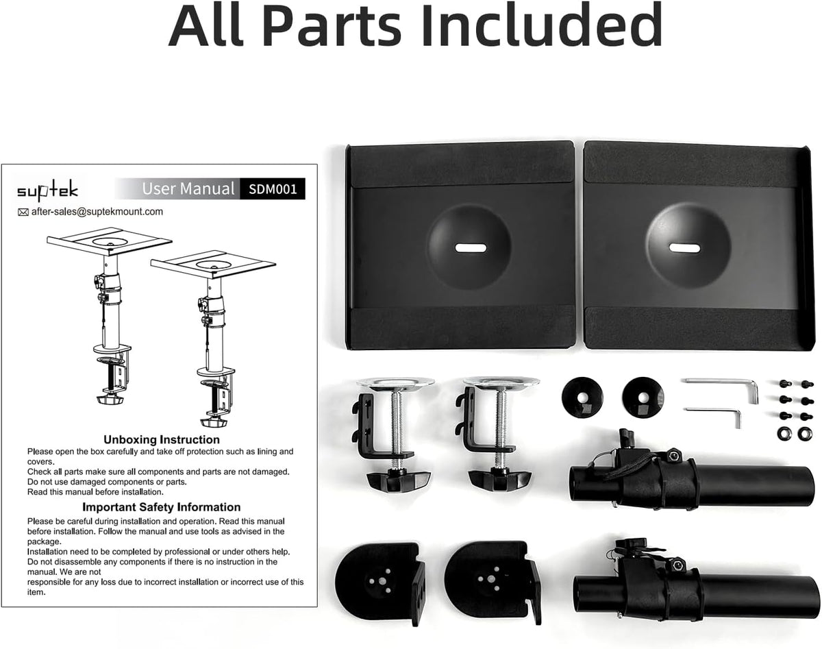 suptek Clamp-on Speaker Stand Desk Mount Set, Height Adjustment, Tilt, Swivel...