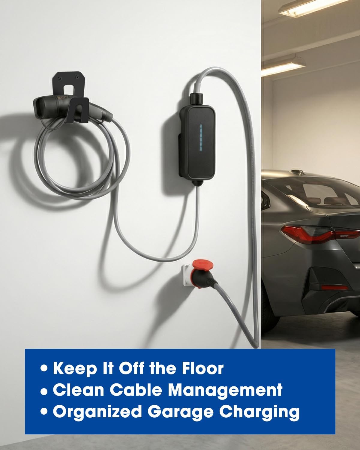 Wall Mount Organizer Kit for BMW Flexible Fast Charger 2.0, 3-Piece Garage Ch...
