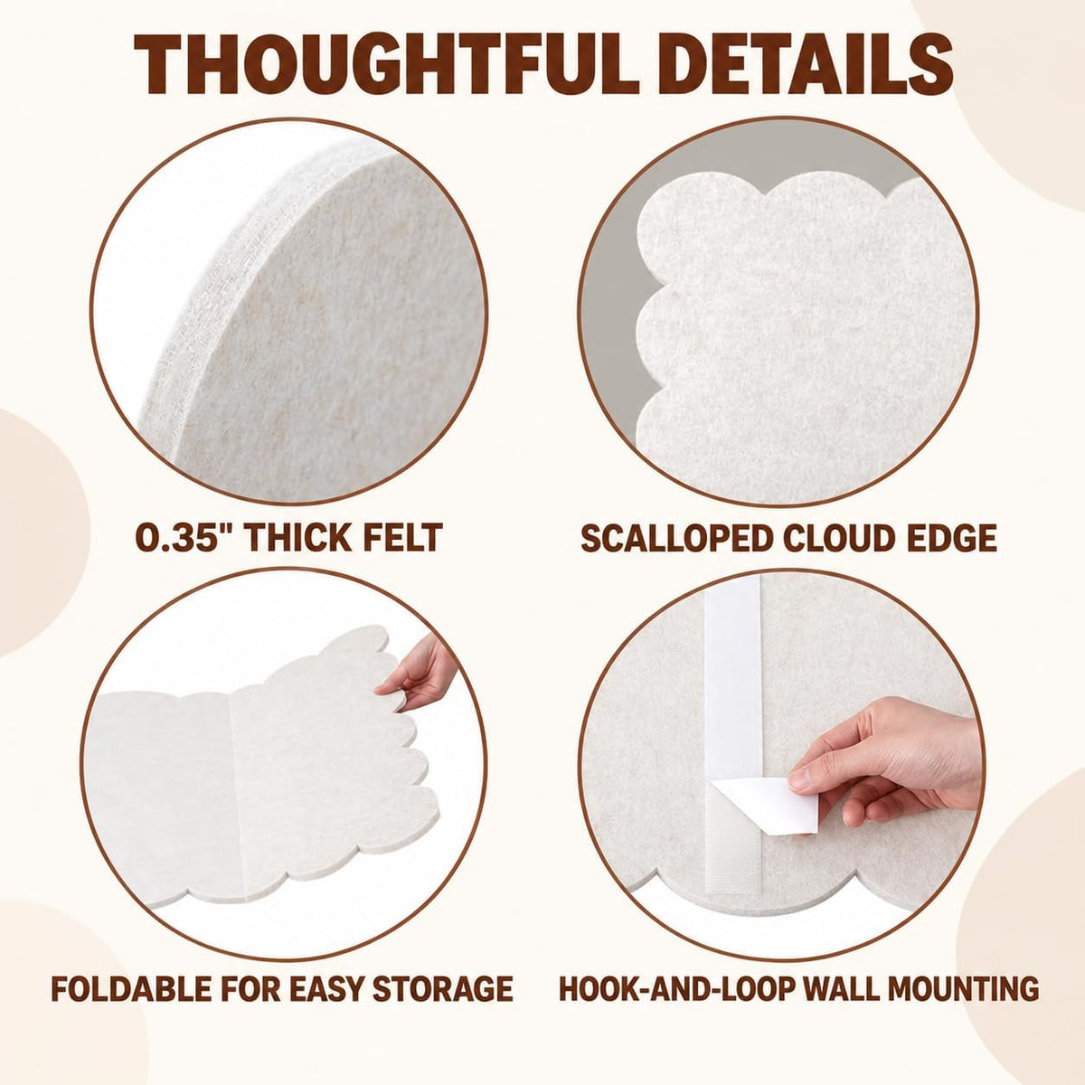 Scalloped Felt Bulletin Board 59" × 35", Large Pin Board for Wall