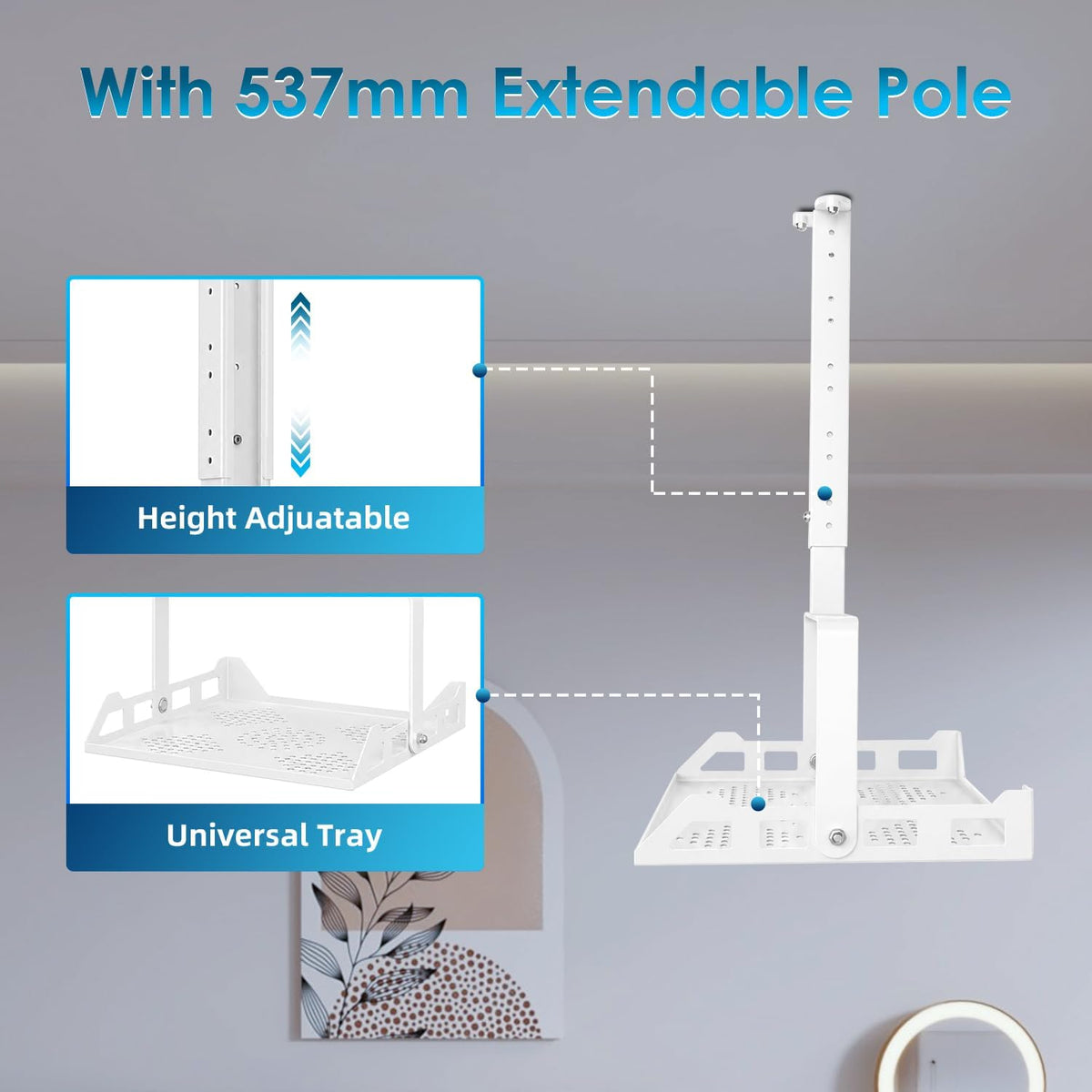 3 in 1 Projector Ceiling Mount with Tray, Height Adjustable, 90° Tilt