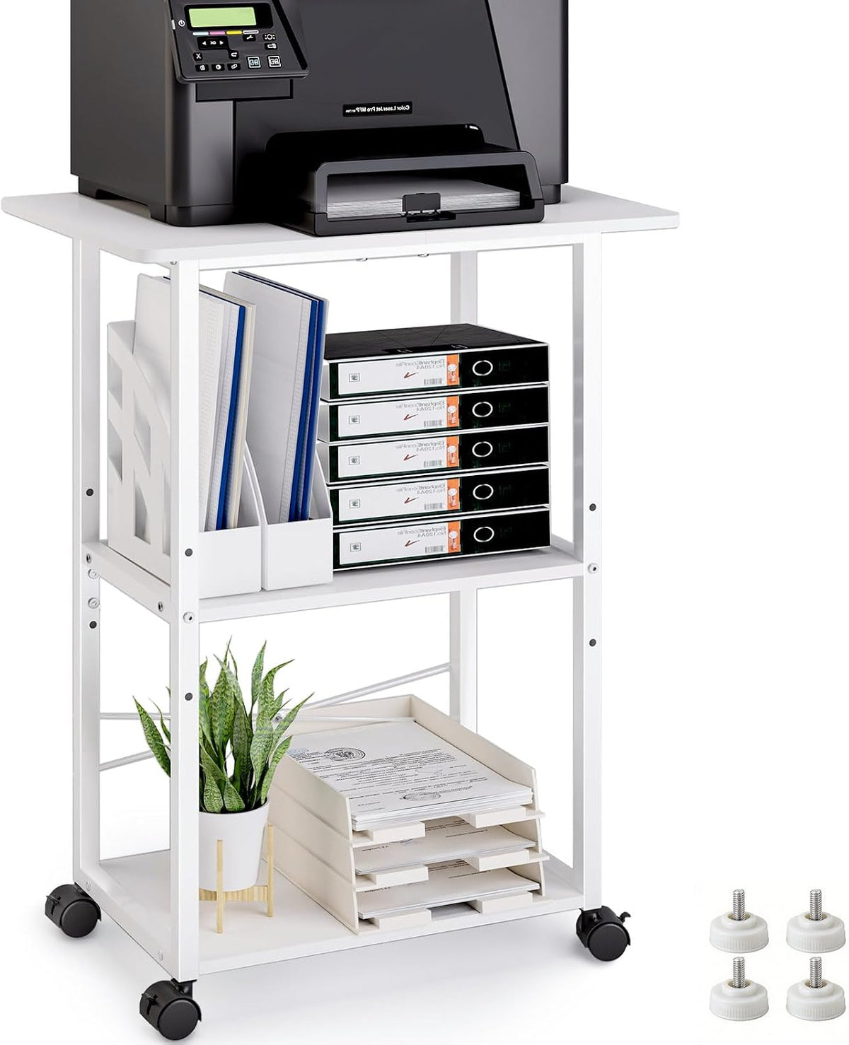 MARTY 3 Tier Large Printer Stand, Mobile Printer Table, Adjustable Shelf