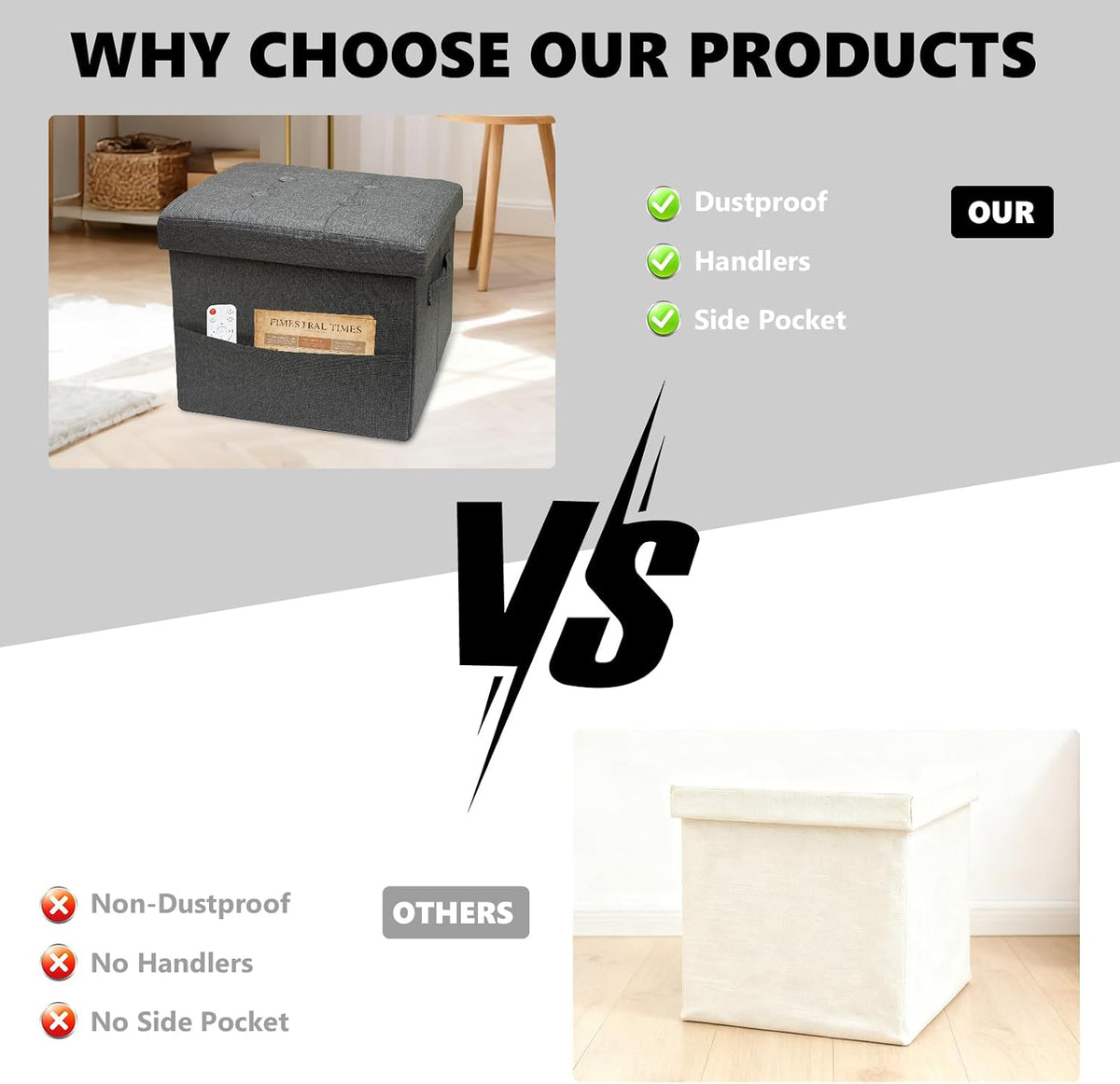 ALASDO Storage Ottoman Footrest Stool Small Ottoman with Storage Foldable Ott...
