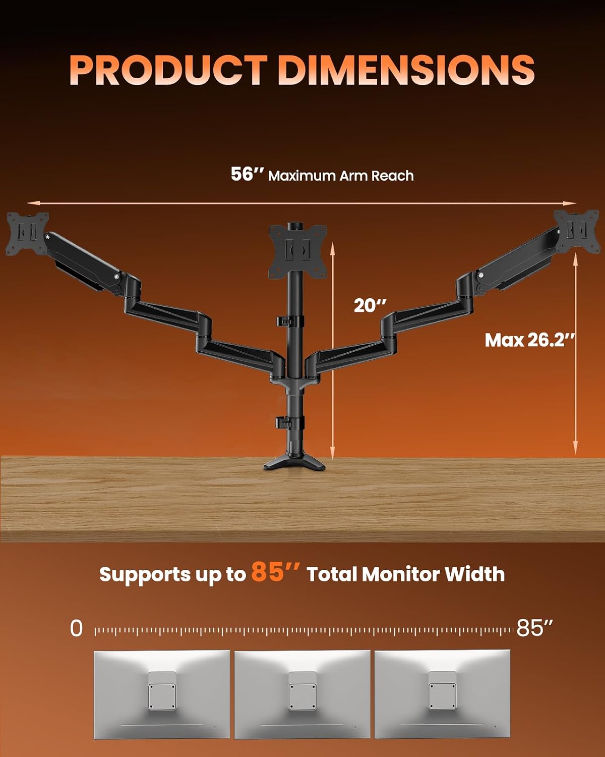 ErGear Triple Monitor Stand Fits Three 17–32 inch Monitors