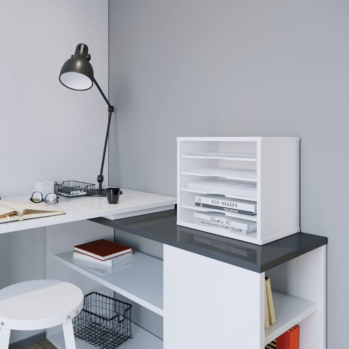 Ballucci File Organizer Paper Sorter, 5 Tier Adjustable Shelves Office Desk O...