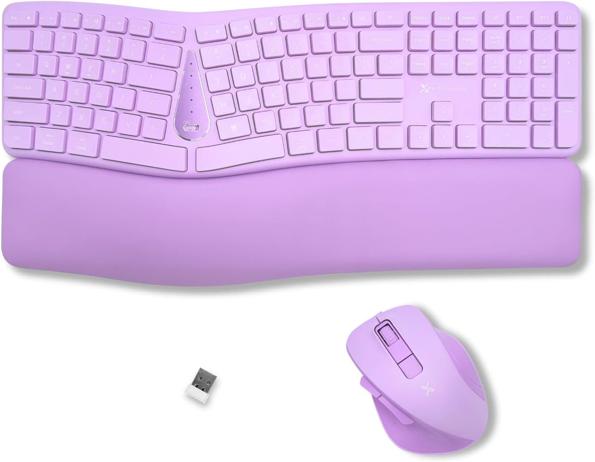 X9 Ergonomic Keyboard and Mouse Wireless Combo - Purple Keyboard and Mouse Wi...