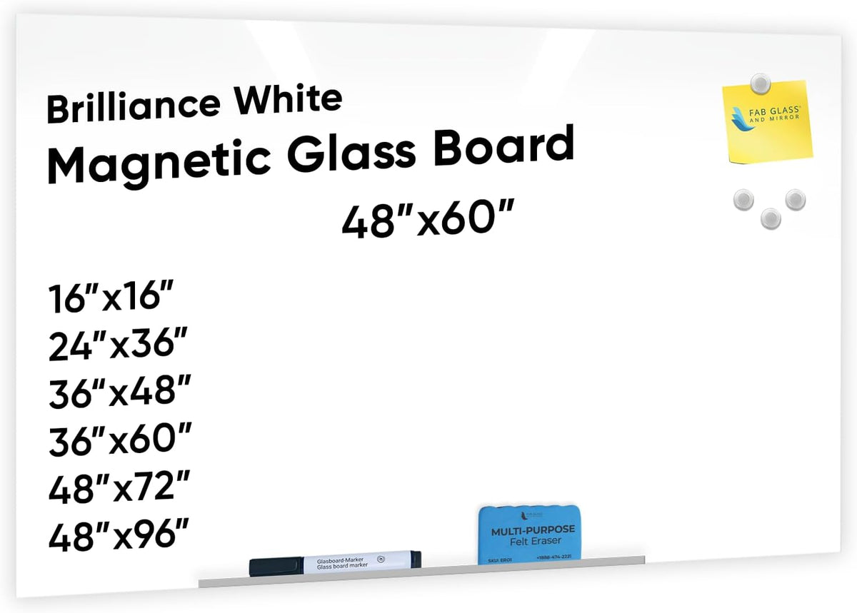 Fab Glass and Mirror Magnetic Glass Dry Erase Board - Frameless Floating Whit...