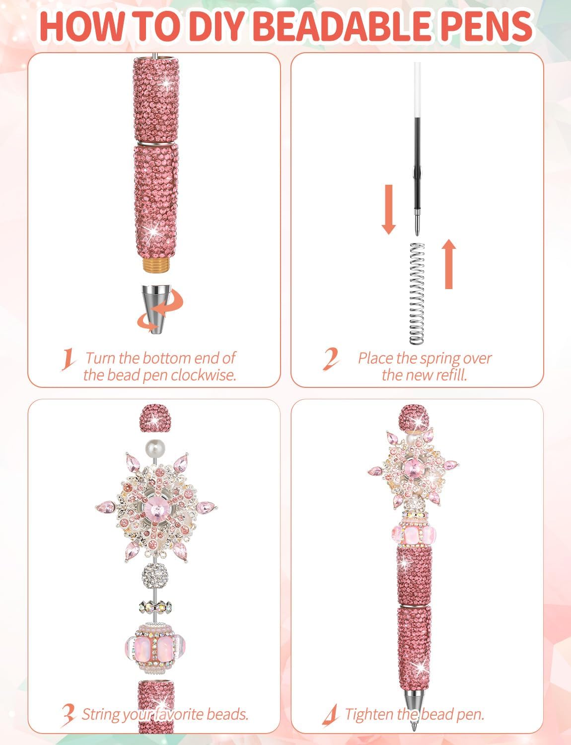 76Pcs Full Rhinestone Fancy Glitter Beadable Pens for Beads