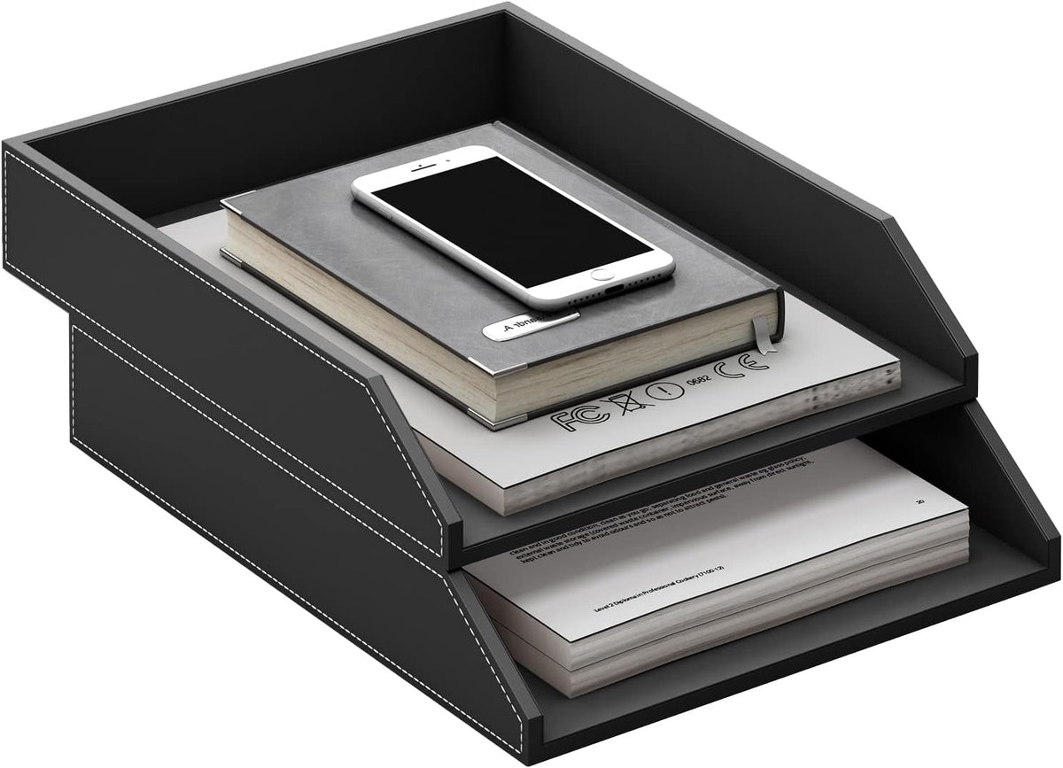 Leather Letter Tray, Thipoten Stackable Desk Organizer Holder for Office Supp...