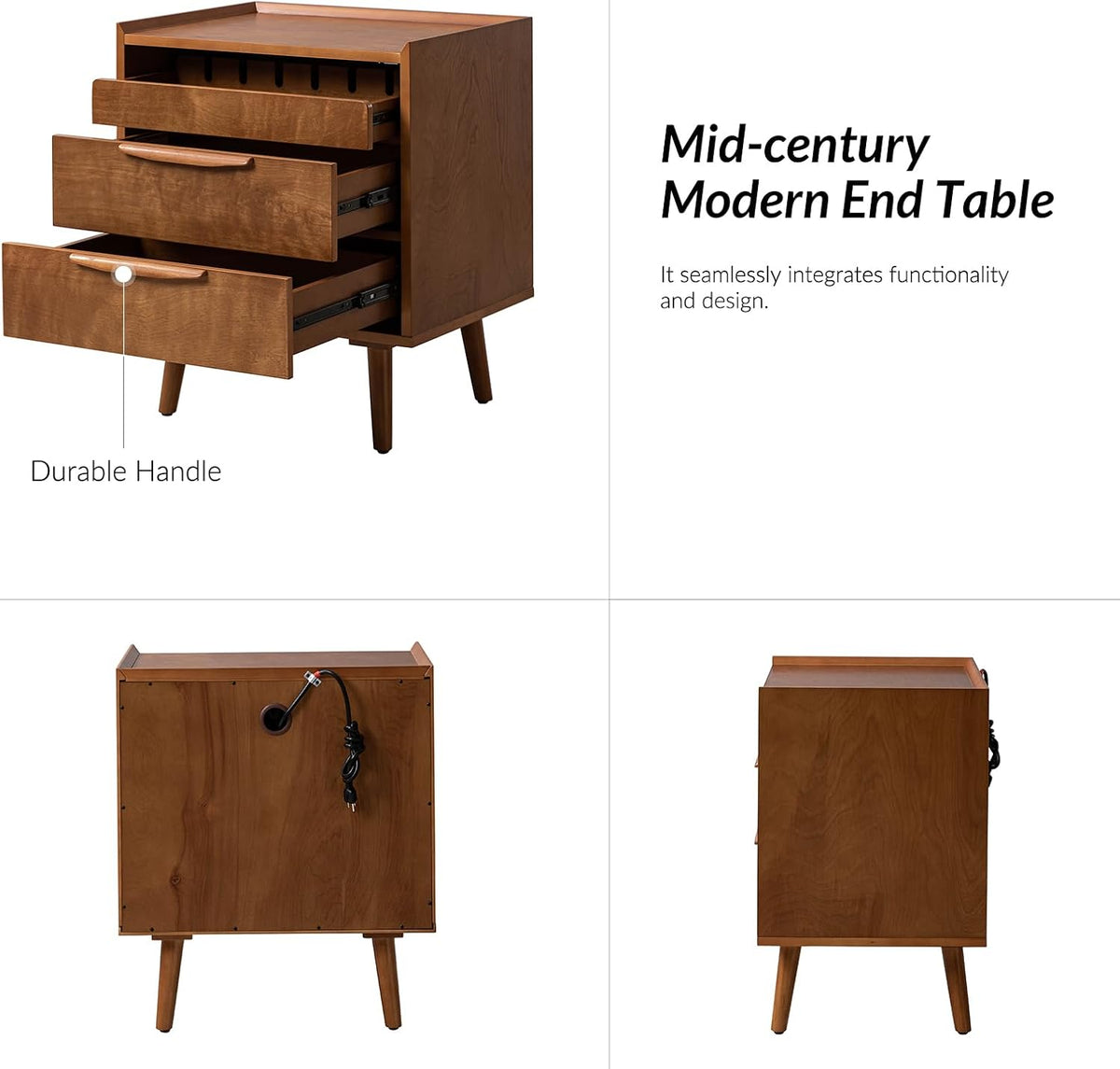 HULALA HOME 2-Drawer End Table with Charge Station, Acorn