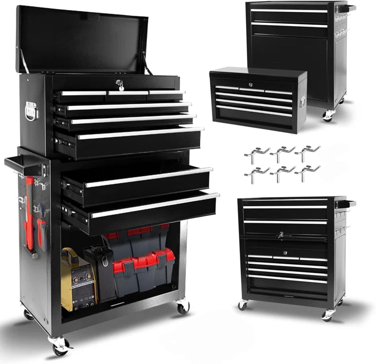8-Drawer Rolling Tool Chest with Wheels & Detachable Top Toolbox - Heavy-...