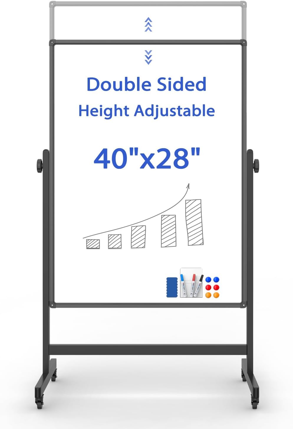 40x28 Rolling Whiteboard, Double Sided Magnetic Dry Erase Board with Stand