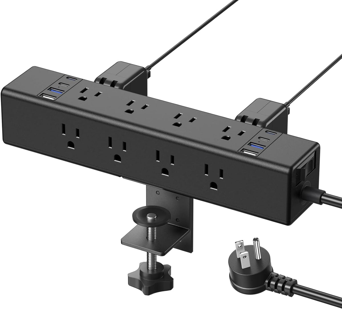 CCCEI 45W Per Side USB-C Desktop Outlet Station, Clamp Power Strip Surge Prot...