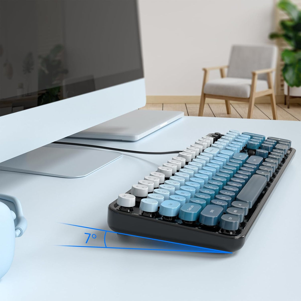 MOFII Computer Keyboard Wired,Round Key Retro Typewriter Keyboard Full Size