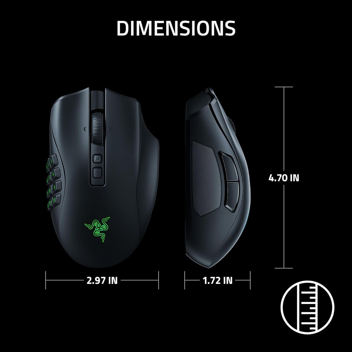 Razer Naga V2 Pro Wireless MMO Gaming Mouse, 300 Hr Battery, Black