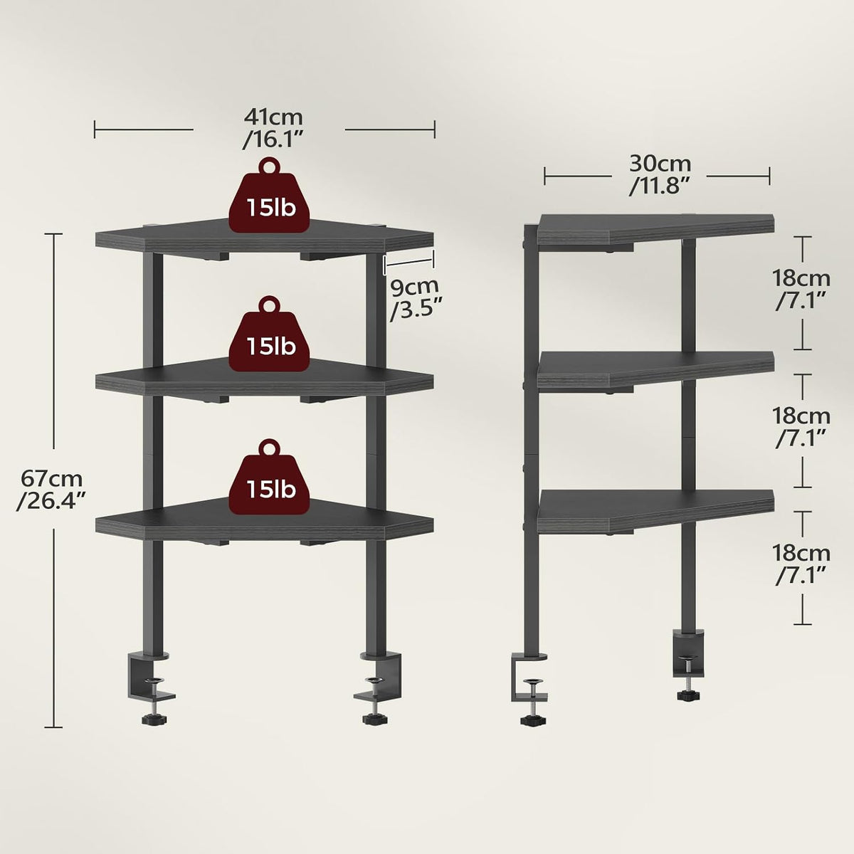 MAHANCRIS Clamp on Desk Corner Organizer, 3-Tier Desktop Shelf, Adjustable De...