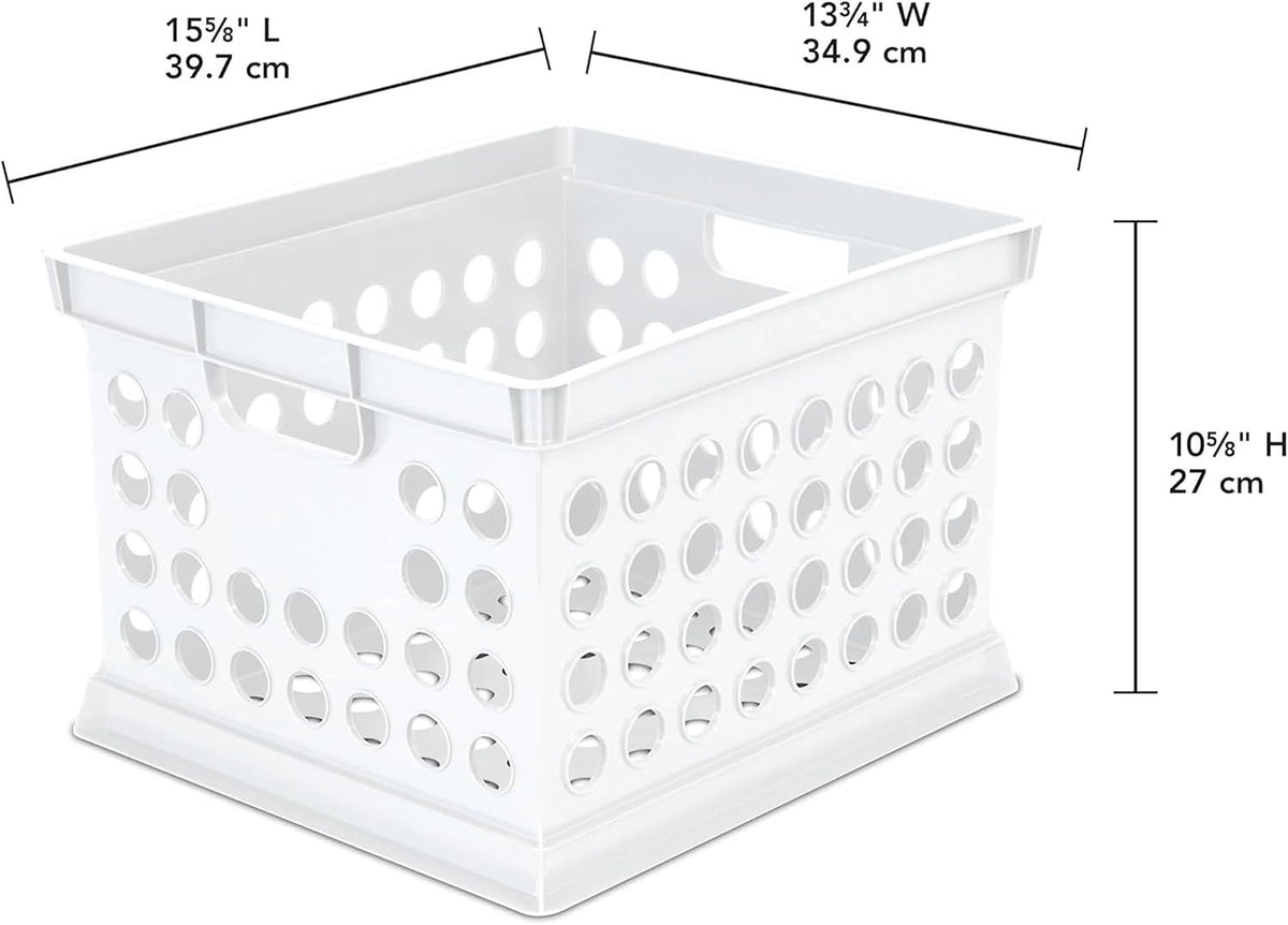 Sterilite Storage Crate Bin File Organizer for Home & Office, White, 6-Pack