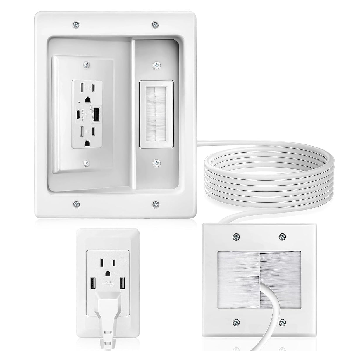 in Wall TV Cable Management Kit, Recessed Outlet Cable Hider for Wall Mount