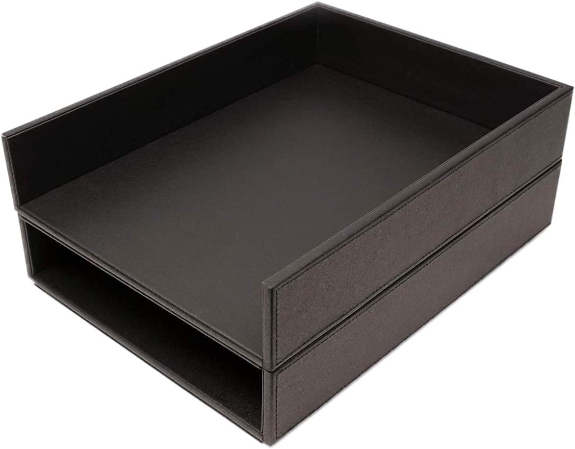 Armory by Castle - Leatherette Two Stackable Paper Trays Desk Organizer - Clu...