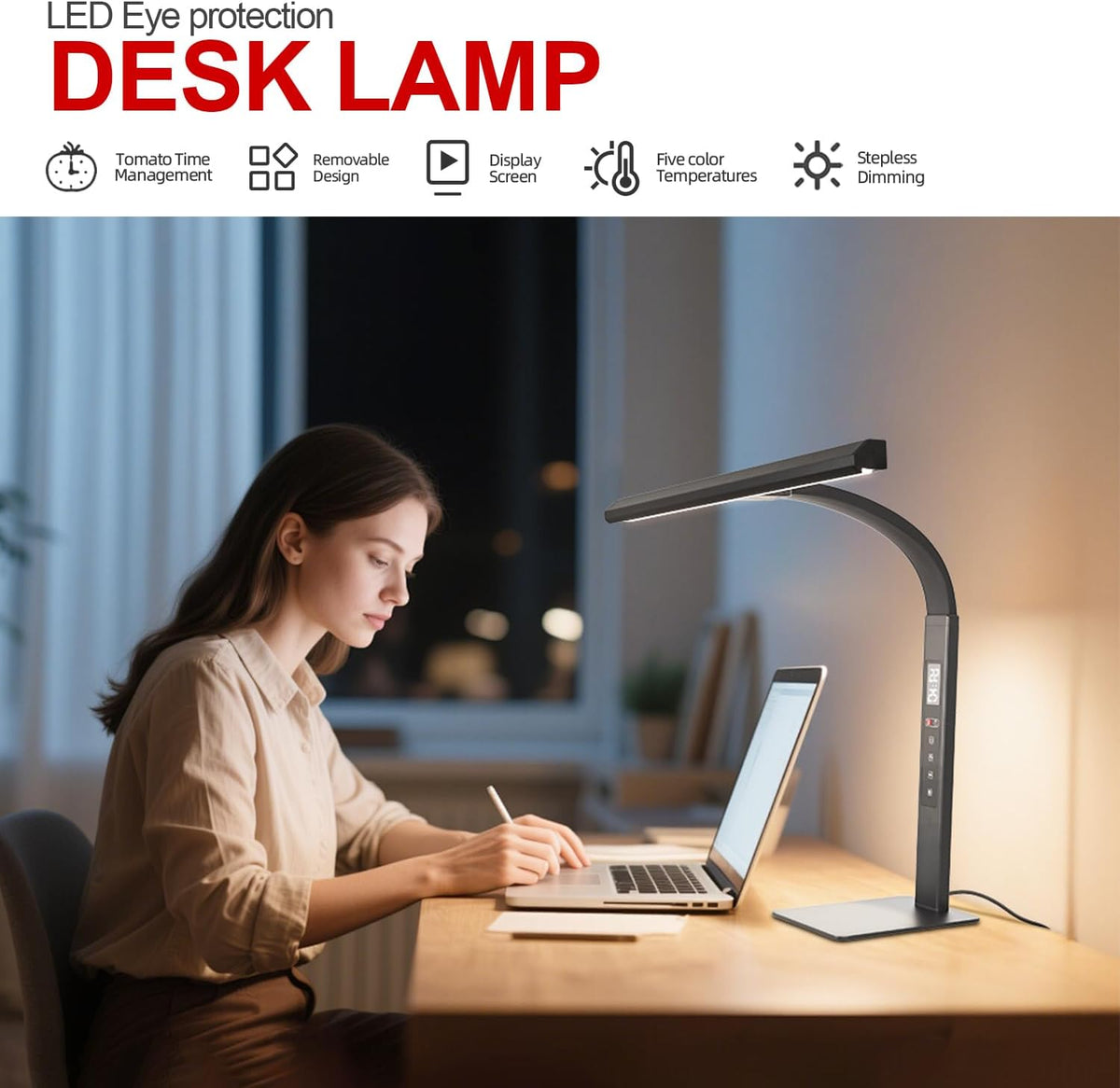 LED desk lamp for home office, architect computer work light,Touch color temp...