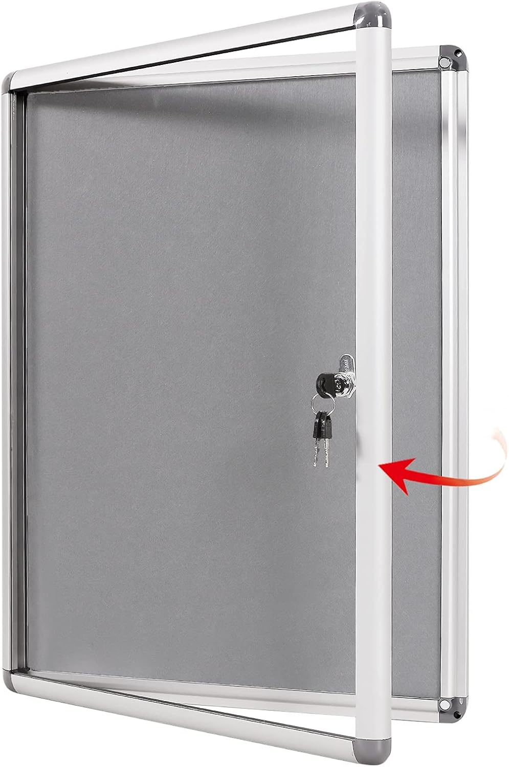 SWANCROWN 38x28 in Enclosed Bulletin Board, Locking Display Felt Board Grey