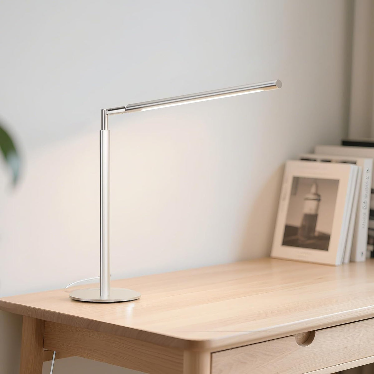 SIBRILLE Silver LED Desk Lamp, 16" Dimmable Metal Desk Light with Base, ...