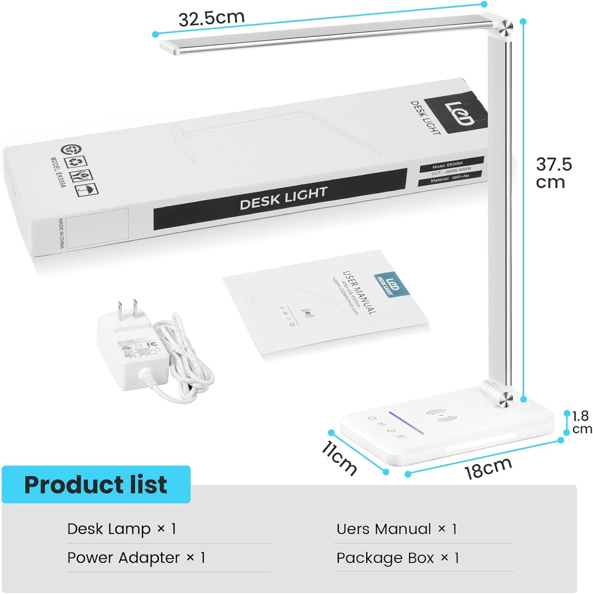 LED Desk Lamp with Wireless Charger, USB Charging Port, Night Light