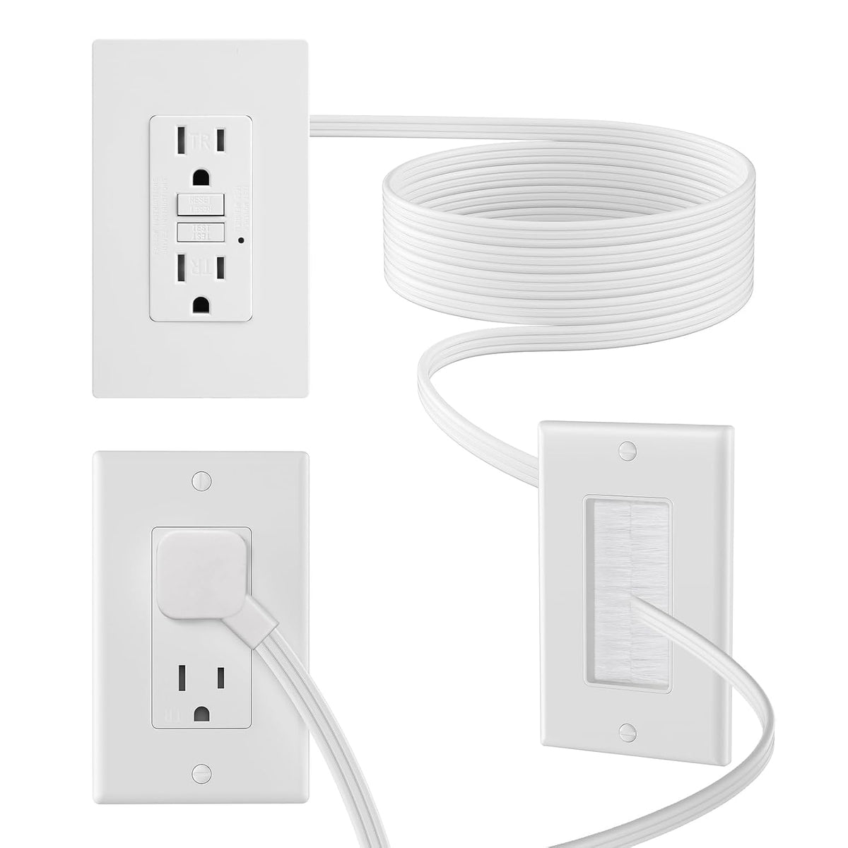 in Wall Cable Management Kit - Outlet Extender - 2AC GFCI Outlet 15amp, Recep...