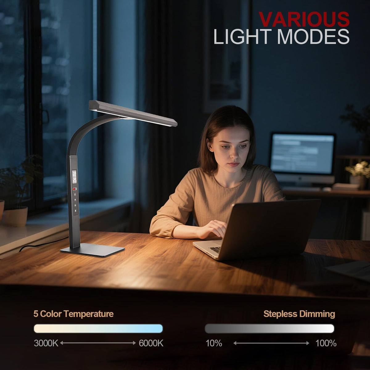 LED desk lamp for home office, architect computer work light,Touch color temp...