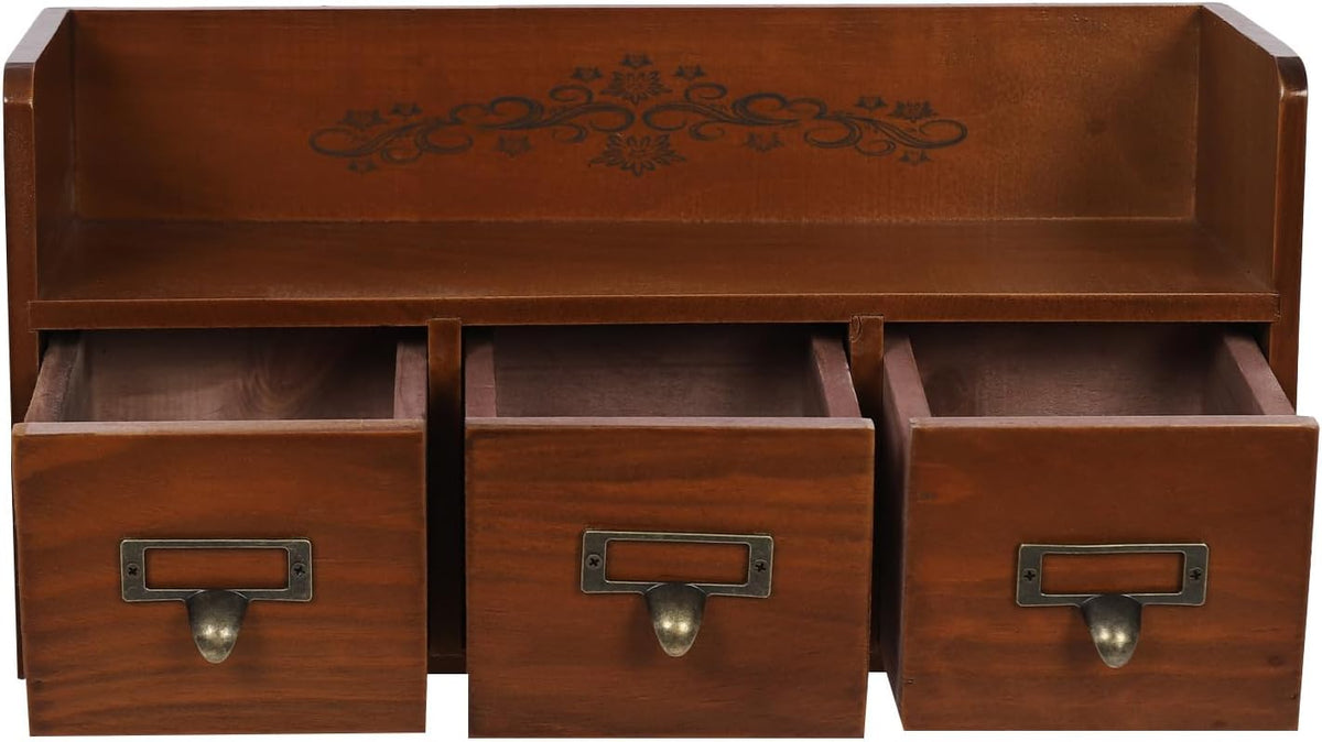 Desk Organizer with 3 Drawers, Wooden Apothecary Cabinet Desktop Storage Shel...