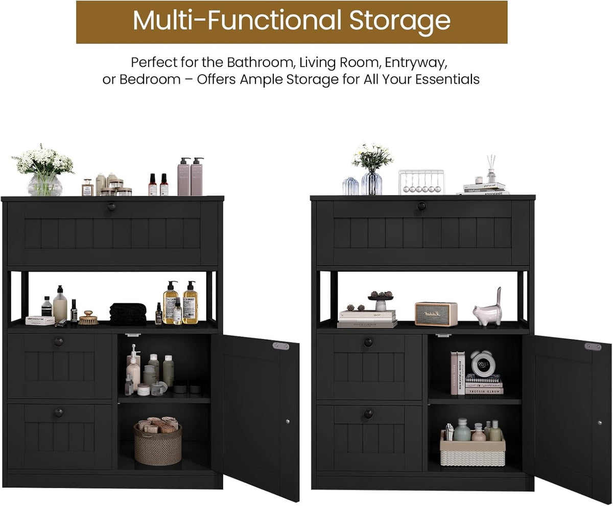 GRUSIGN Storage Cabinet, Modern Bathroom Floor Storage Cabinet Organizer with...