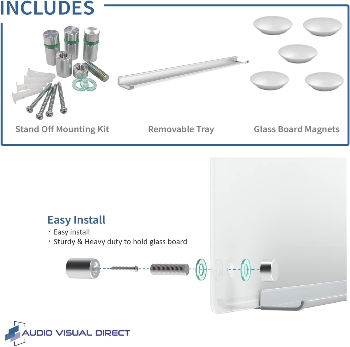Audio-Visual Direct Magnetic Glass Whiteboard, 48" x 36", Ultra-White