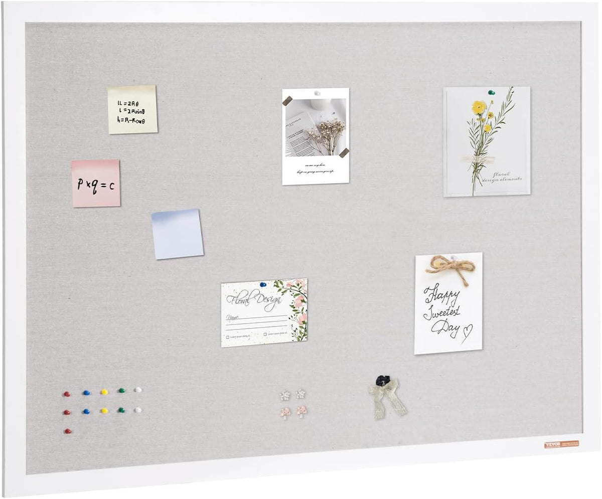 VEVOR 48"x36" White Cork Board with Linen Surface – Stylish Wall-Mo...