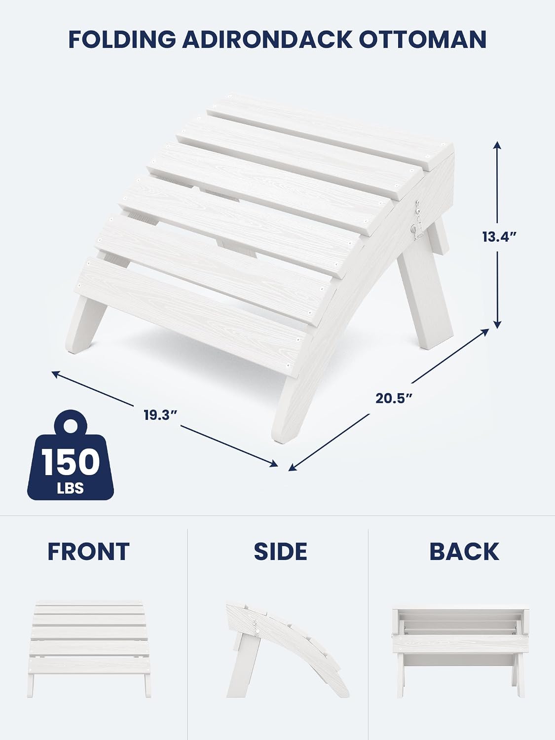 KINGYES Folding Adirondack Ottomans Set of 2 for Adirondack Chair, White