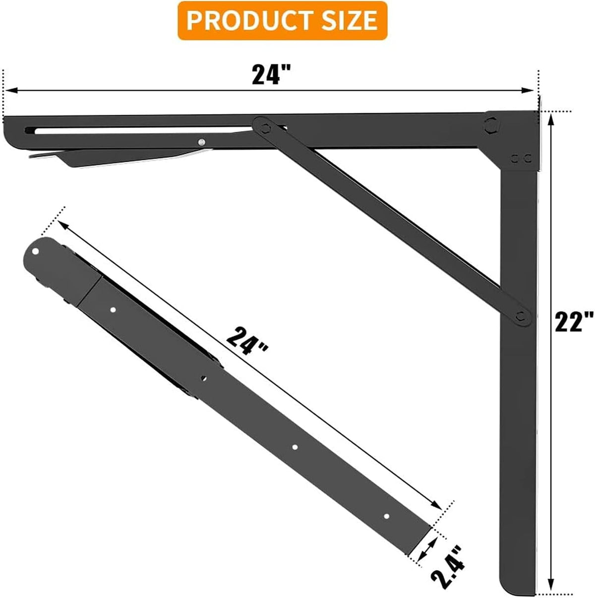 TORACK 24" Folding Shelf Brackets, Heavy Duty Shelf Bracket Wall Mounted