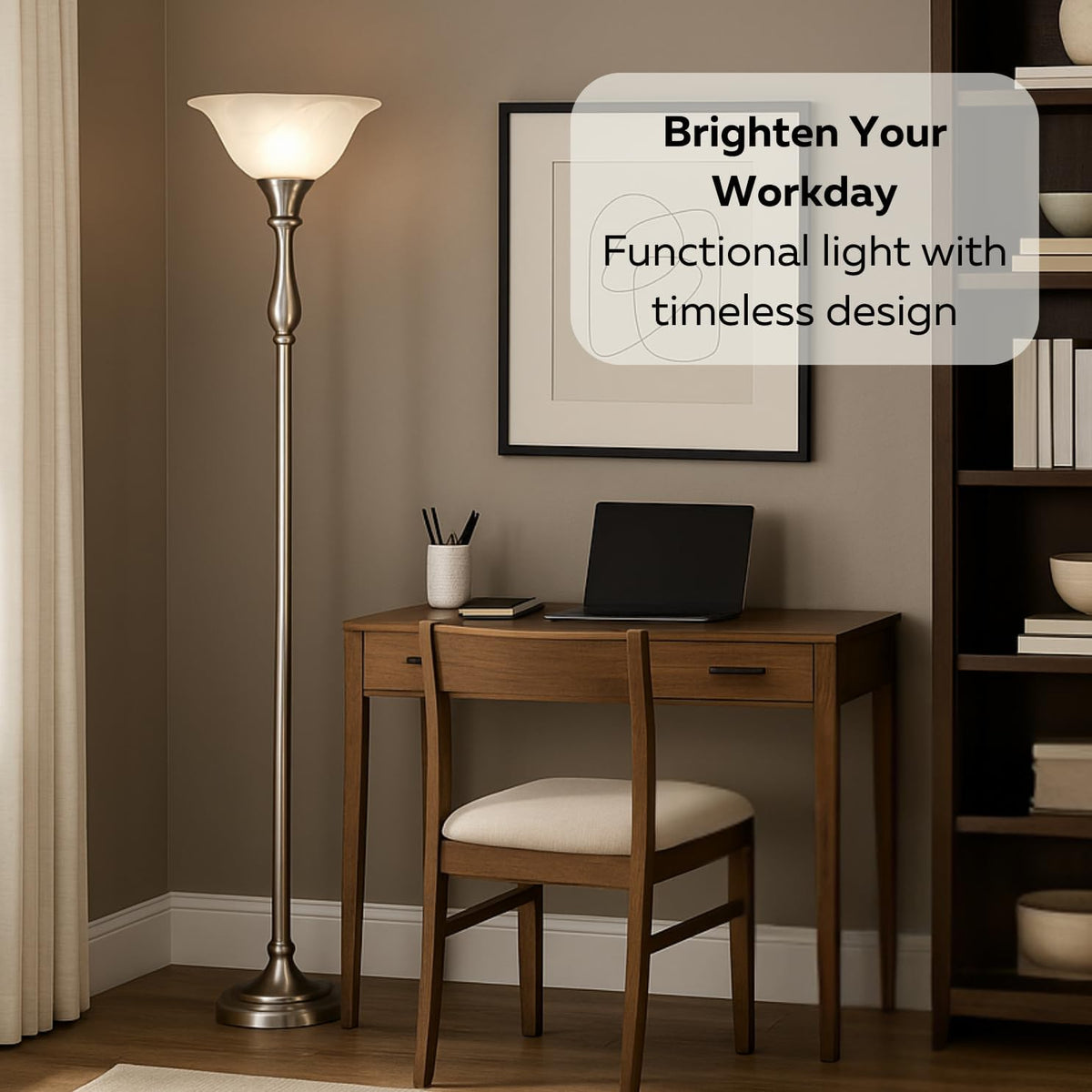 LIGHTACCENTS Torchiere Floor Lamp, 72", Brushed Nickel
