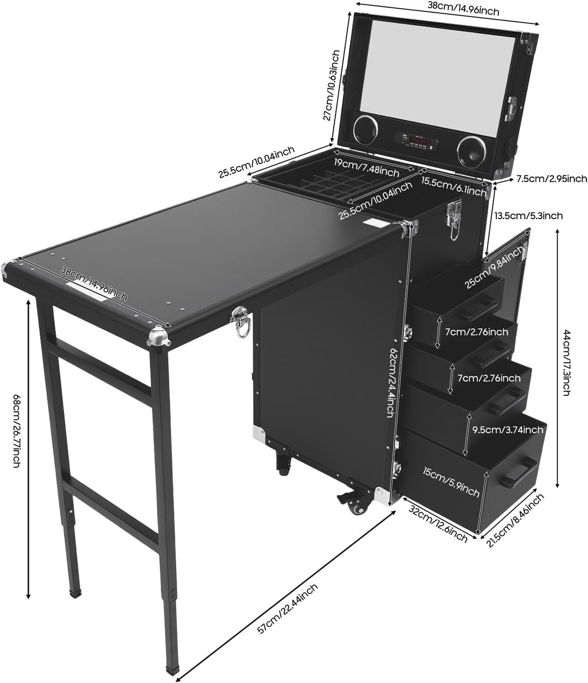Manicure Table for Nail Technicians, Nail Table Mobile Station Rolling Makeup...